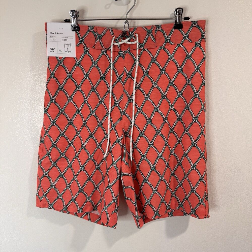 NWT Goodfellow & Co Board Shorts M Swim Trunks 9" Orange Argyle Lined Drawstring